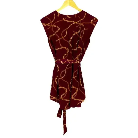 Motherhood Maternity Gold Chain Print  V Neck Sleeveless Blouse Waist Tie Small - Picture 4 of 4